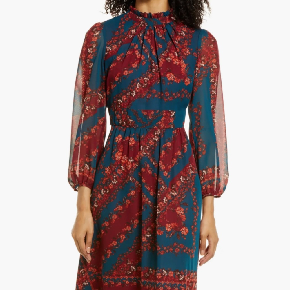 Julia Jordan Floral Long Sleeve A-Line Midi Dress